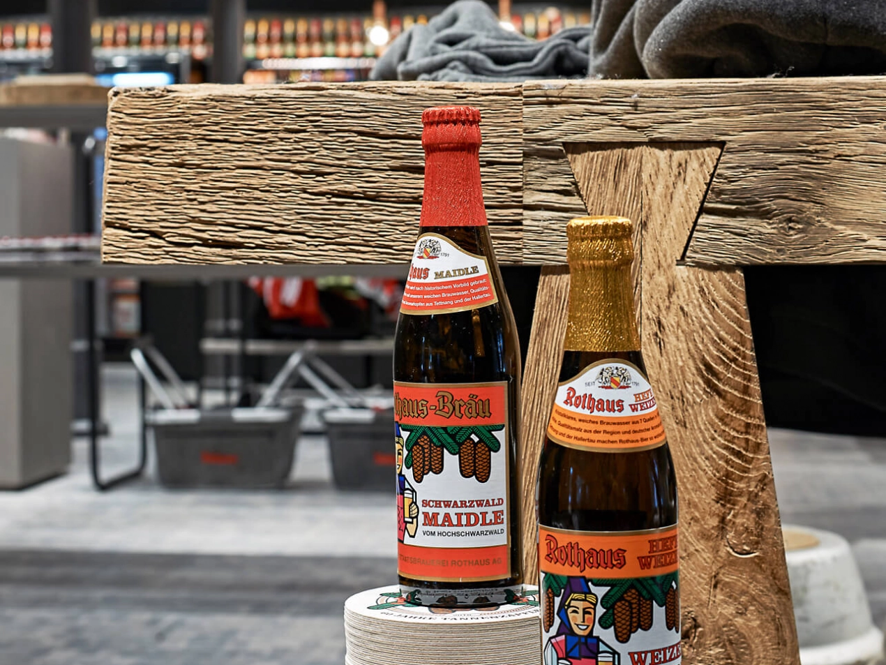 brewery fanshop - beer - conception and realization - Rothaus Grafenhausen -  arrangement detail - decorative beer bottles