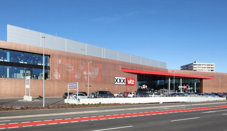 furniture store - new construction - XXXLutz Kempten - street view - copper facade